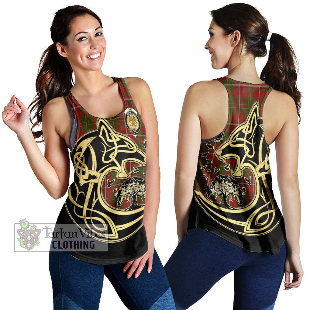 Hay Tartan Women's Racerback Tanks with Family Crest Celtic Wolf Style 4XL - Tartan Vibes Clothing