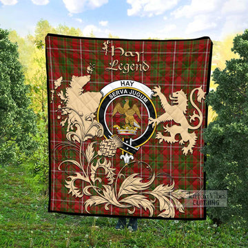 Hay Tartan Quilt with Family Crest and Scottish Symbol Style