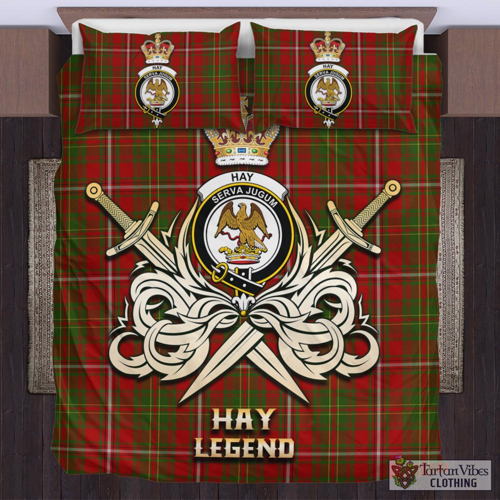 Tartan Vibes Clothing Hay Tartan Bedding Set with Clan Crest and the Golden Sword of Courageous Legacy