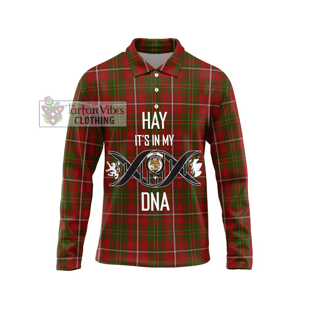 Hay Tartan Long Sleeve Polo Shirt with Family Crest DNA In Me Style Unisex - Tartanvibesclothing Shop