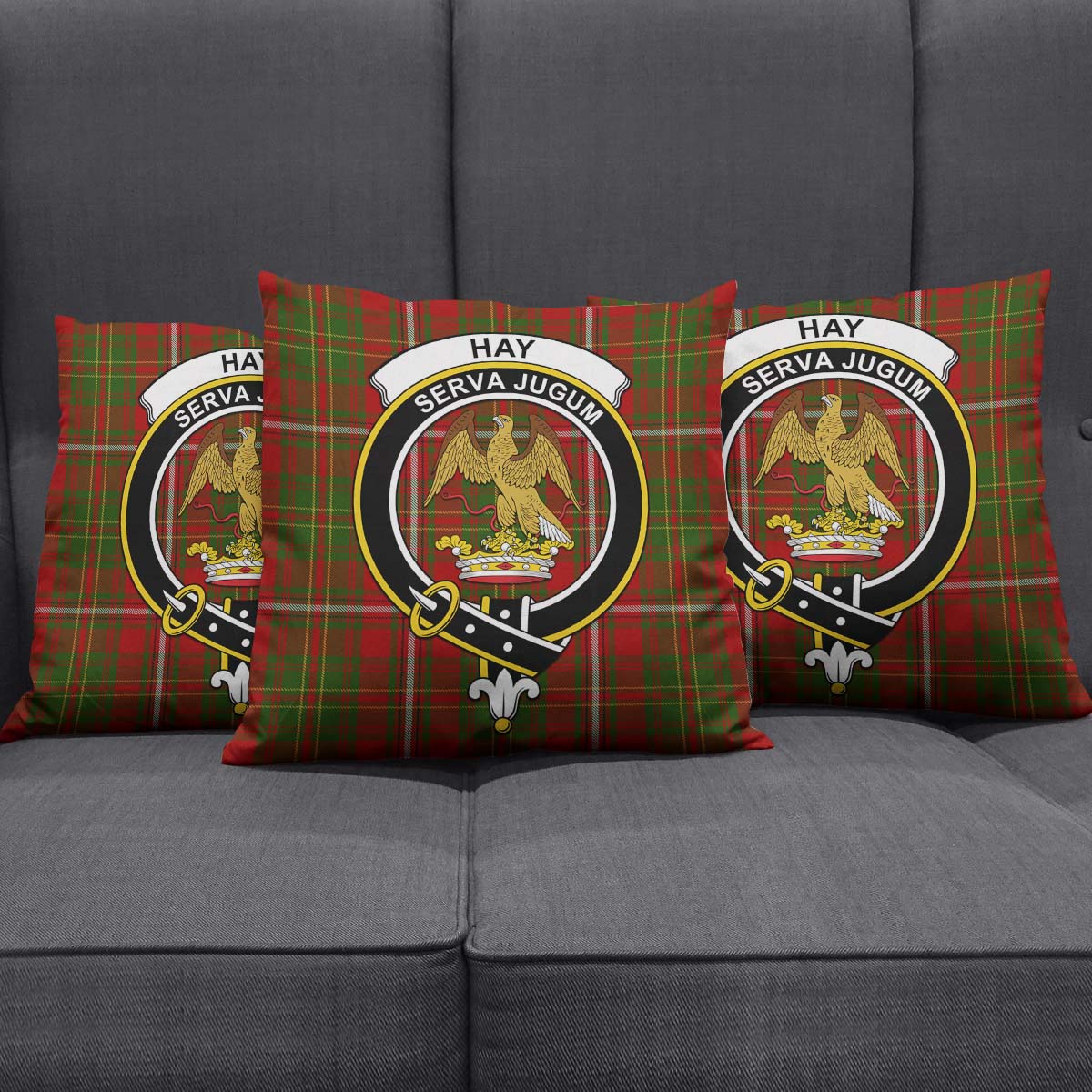 Hay Tartan Pillow Cover with Family Crest Square Pillow Cover - Tartanvibesclothing