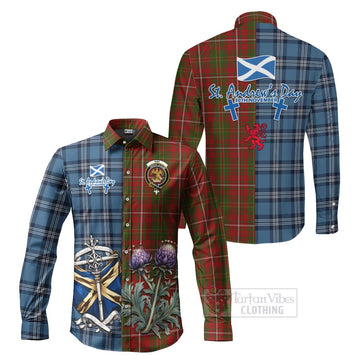 Hay Tartan Long Sleeve Button Shirt Happy St. Andrew's Day Half Tartan Style