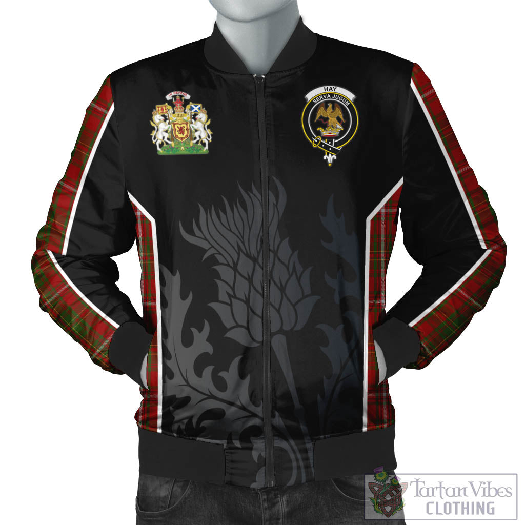 Tartan Vibes Clothing Hay Tartan Bomber Jacket with Family Crest and Scottish Thistle Vibes Sport Style