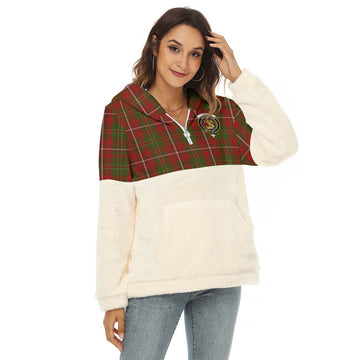 Hay Tartan Women's Borg Fleece Hoodie With Half Zip with Family Crest