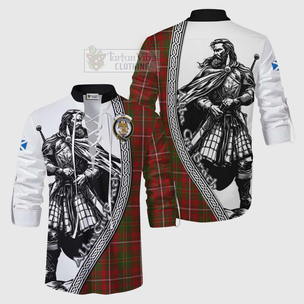 Tartan Vibes Clothing Hay Tartan Clan Crest Ghillie Kilt Shirt with Highlander Warrior Celtic Style