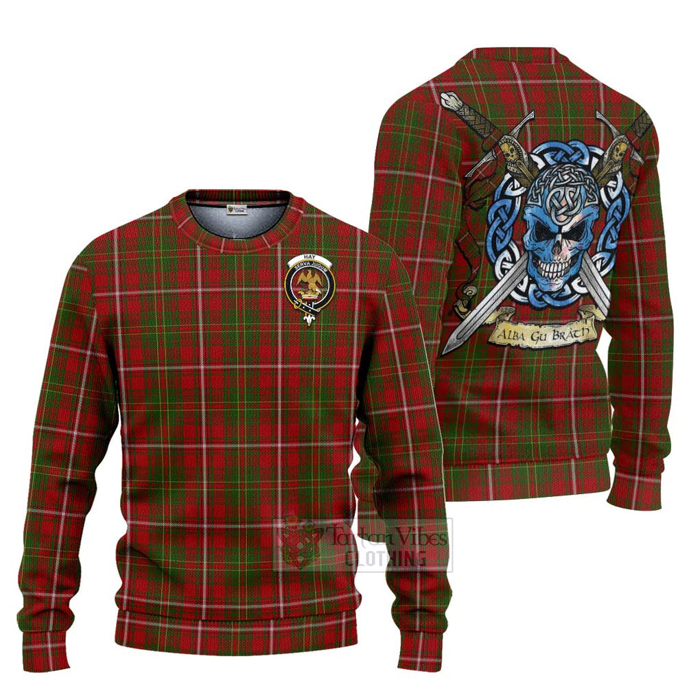 Tartan Vibes Clothing Hay Tartan Knitted Sweater with Family Crest Celtic Skull Style