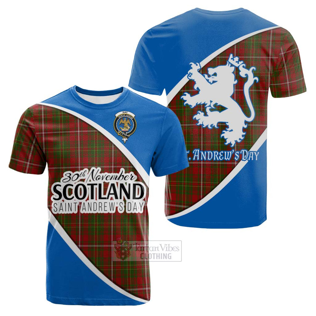 Tartan Vibes Clothing Hay Family Crest Tartan Cotton T-shirt Celebrate Saint Andrew's Day in Style