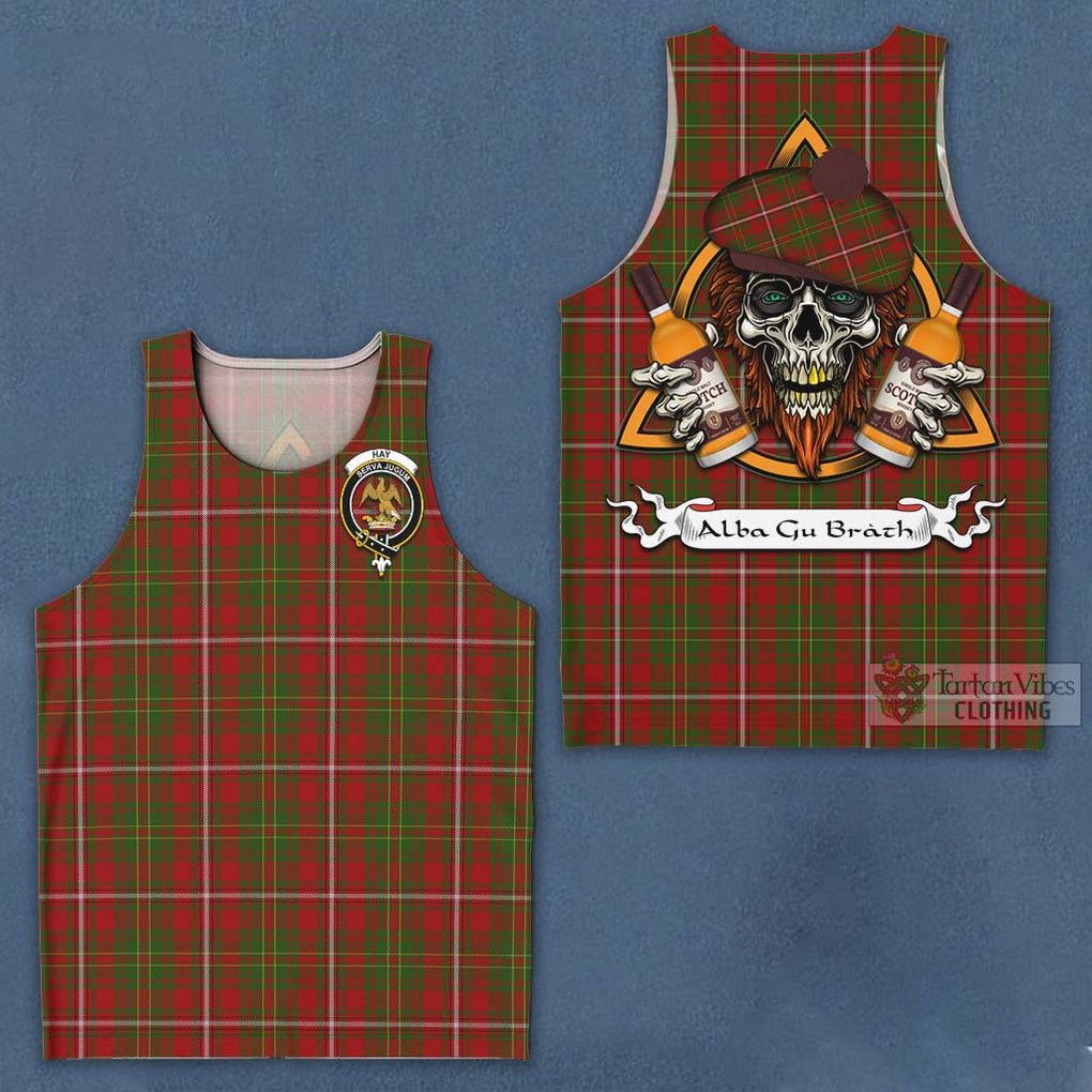 Tartan Vibes Clothing Hay Tartan Men's Tank Top with Family Crest and Bearded Skull Holding Bottles of Whiskey