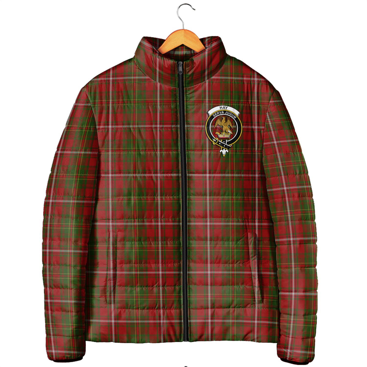 Hay Tartan Padded Jacket with Family Crest Men's Padded Jacket - Tartan Vibes Clothing