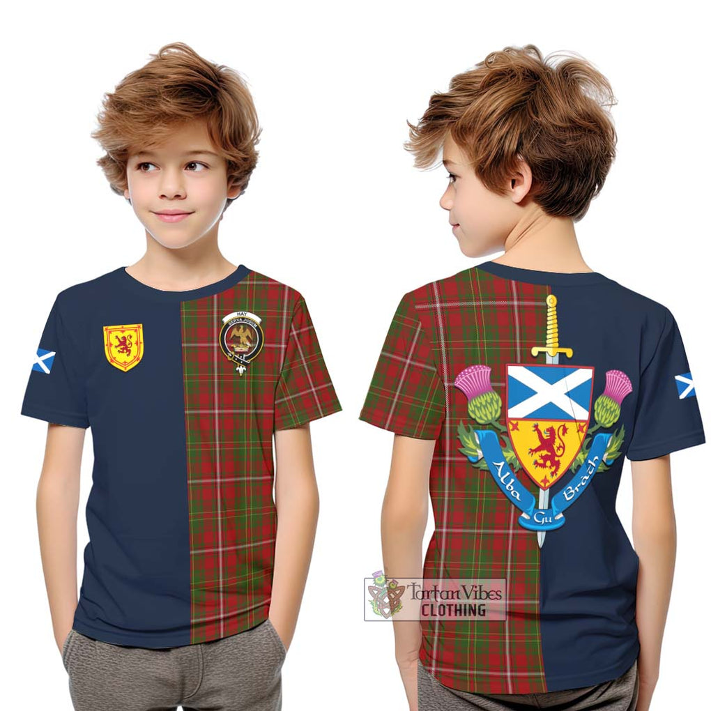 Tartan Vibes Clothing Hay Tartan Kid T-Shirt with Scottish Lion Royal Arm Half Style