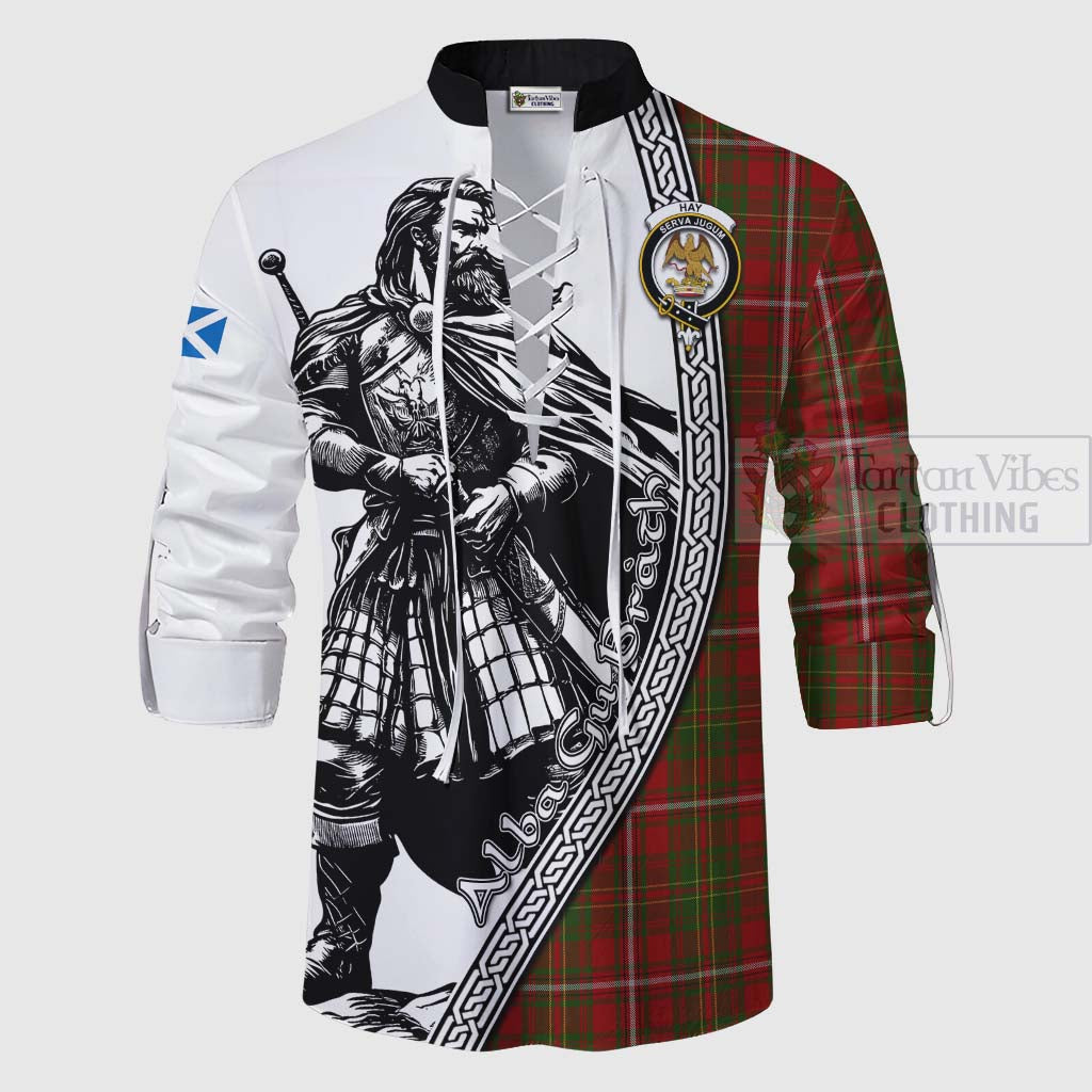 Tartan Vibes Clothing Hay Tartan Clan Crest Ghillie Kilt Shirt with Highlander Warrior Celtic Style