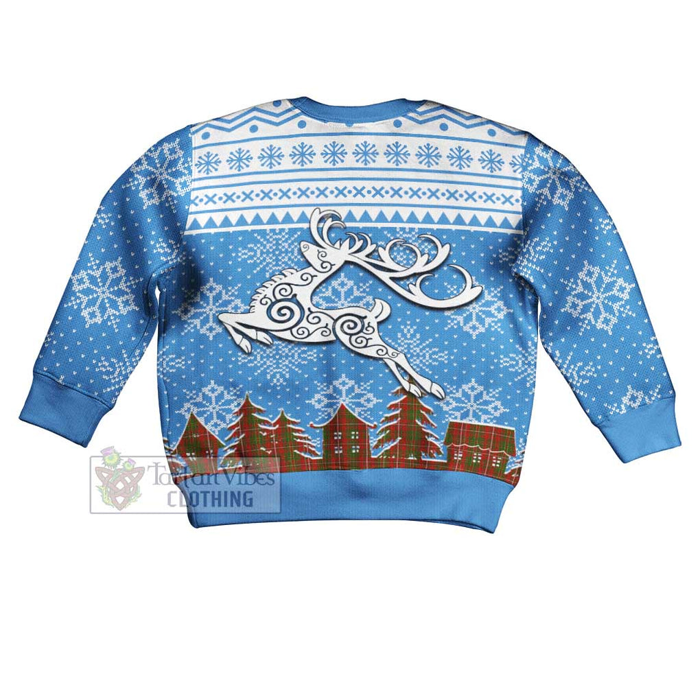 Tartan Vibes Clothing Hay Clan Christmas Kid Ugly Sweater with Tartan and Celtic Raindeer Style