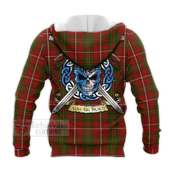 Hay Tartan Knitted Hoodie with Family Crest Celtic Skull Style