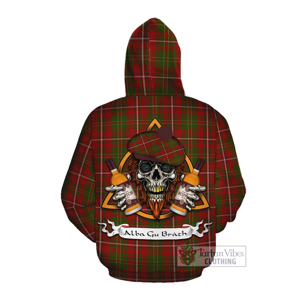 Tartan Vibes Clothing Hay Tartan Cotton Hoodie with Family Crest and Bearded Skull Holding Bottles of Whiskey