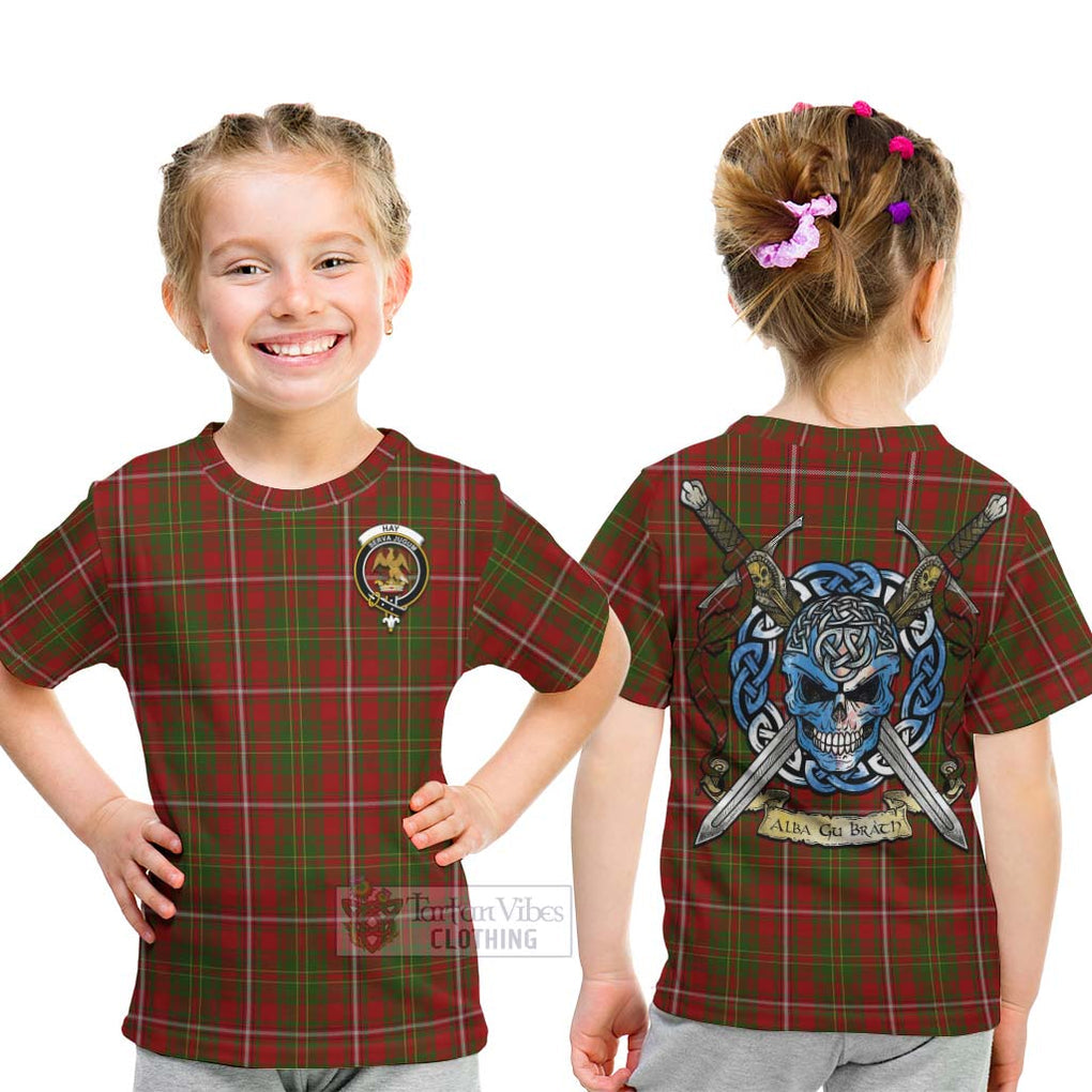 Tartan Vibes Clothing Hay Tartan Kid T-Shirt with Family Crest Celtic Skull Style