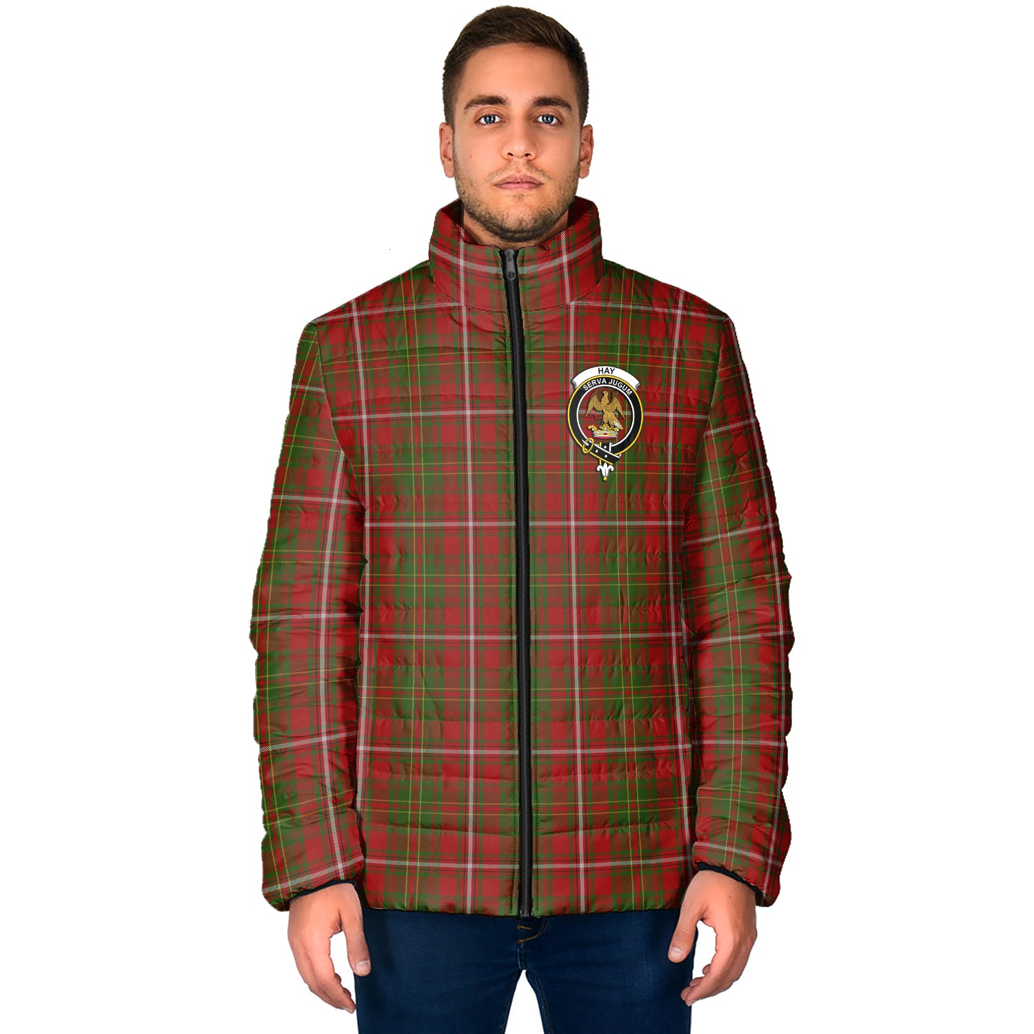 Hay Tartan Padded Jacket with Family Crest - Tartanvibesclothing