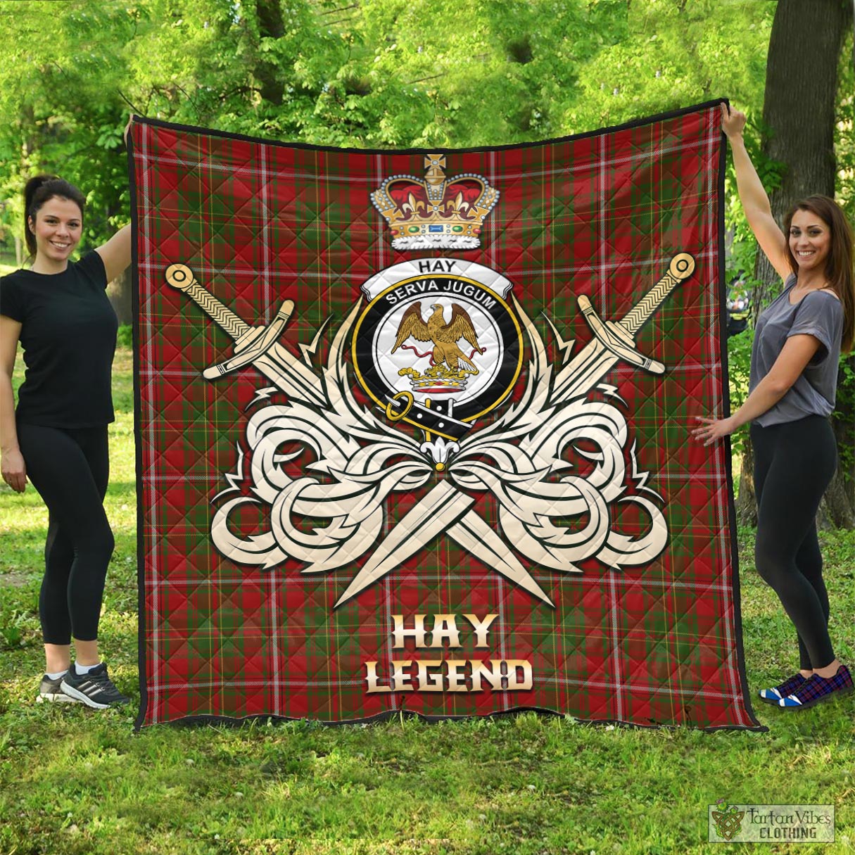 Tartan Vibes Clothing Hay Tartan Quilt with Clan Crest and the Golden Sword of Courageous Legacy