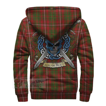 Hay Tartan Sherpa Hoodie with Family Crest Celtic Skull Style