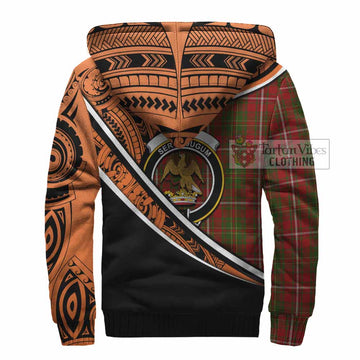 Hay Crest Tartan Sherpa Hoodie with Polynesian Vibes Style - Orange Version