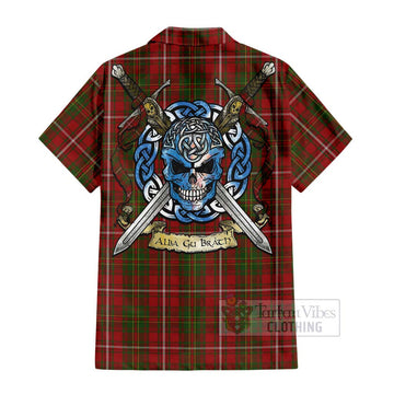 Hay Tartan Short Sleeve Button Shirt with Family Crest Celtic Skull Style