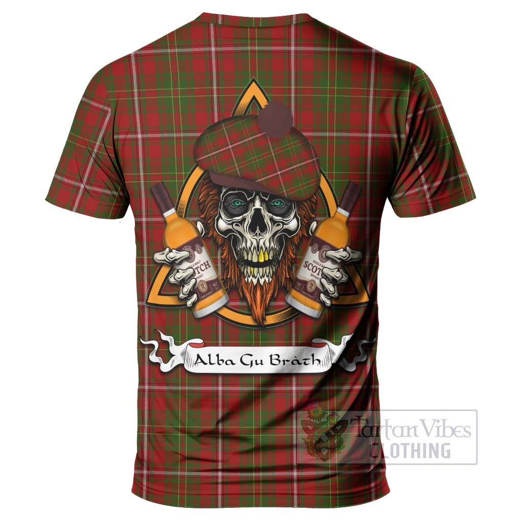 Tartan Vibes Clothing Hay Tartan T-Shirt with Family Crest and Bearded Skull Holding Bottles of Whiskey