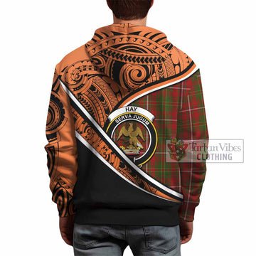 Hay Crest Tartan Hoodie with Polynesian Vibes Style - Orange Version