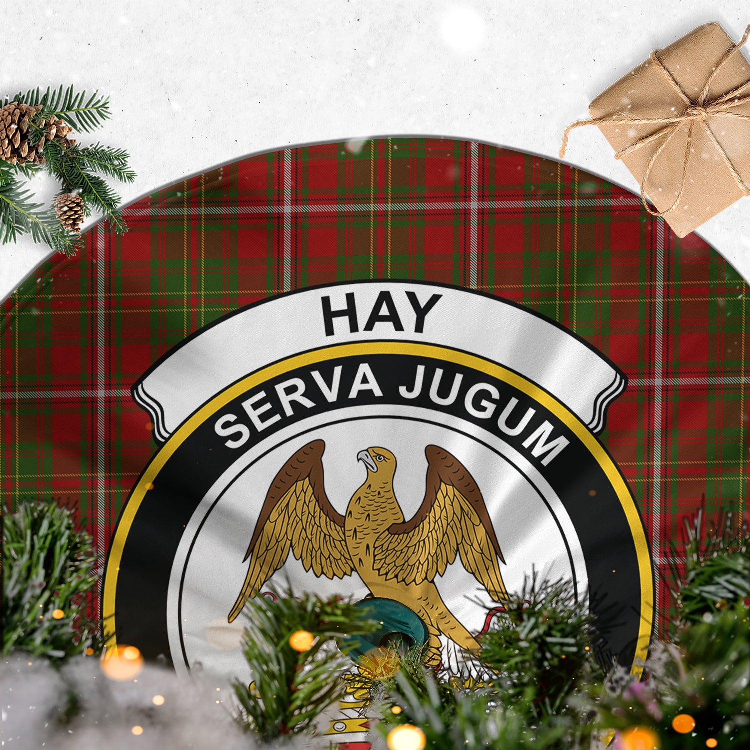 Hay Tartan Christmas Tree Skirt with Family Crest - Tartanvibesclothing