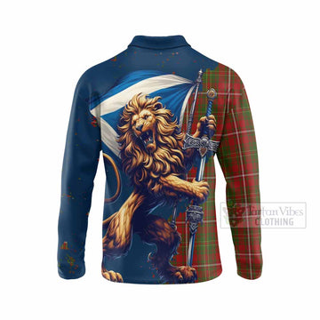 Hay Tartan Family Crest Long Sleeve Polo Shirt with Scottish Majestic Lion