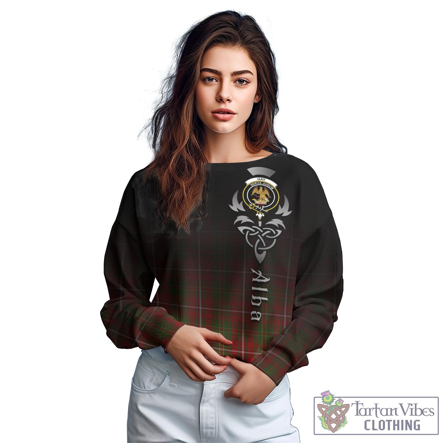 Tartan Vibes Clothing Hay Tartan Sweatshirt Featuring Alba Gu Brath Family Crest Celtic Inspired