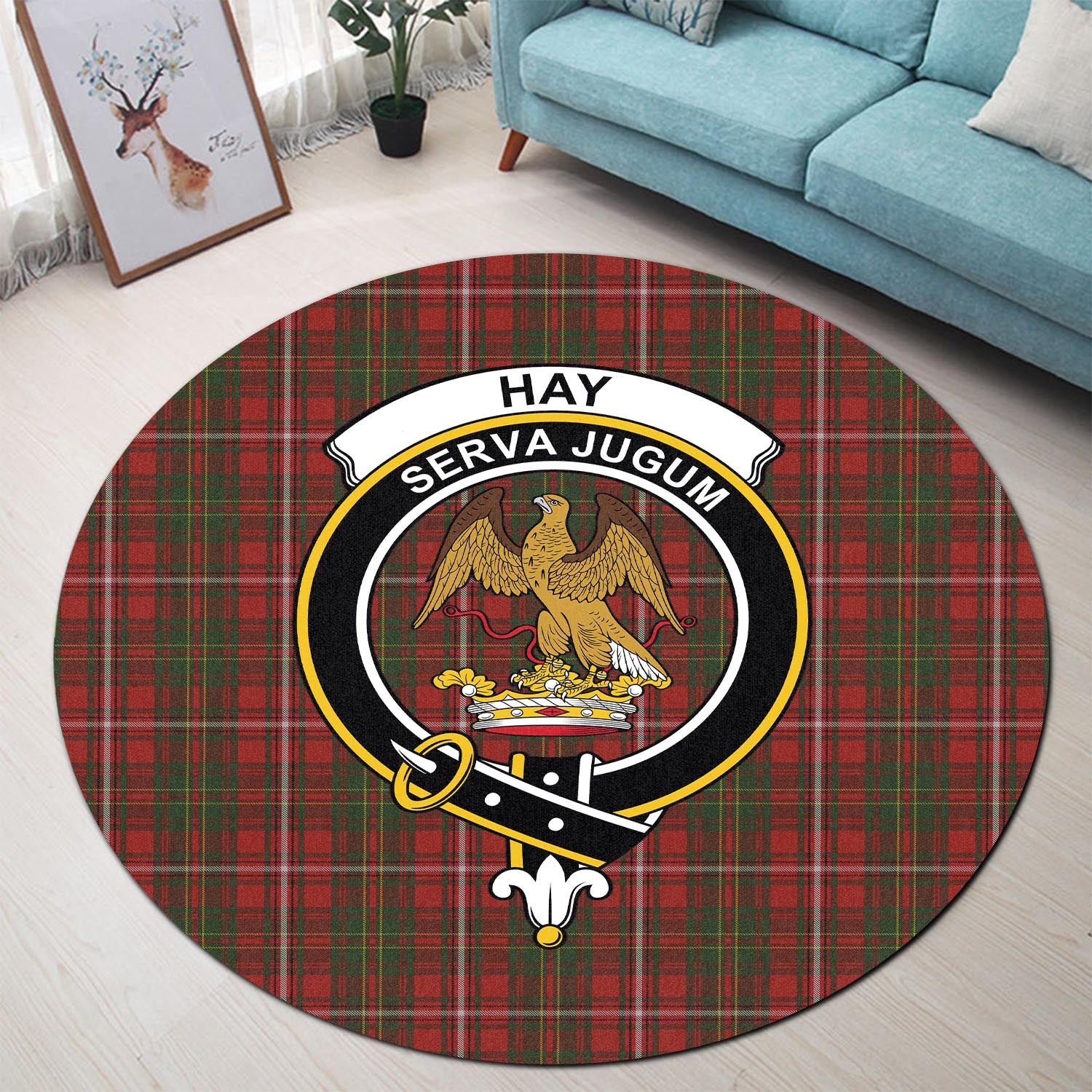 Hay Tartan Round Rug with Family Crest - Tartan Vibes Clothing