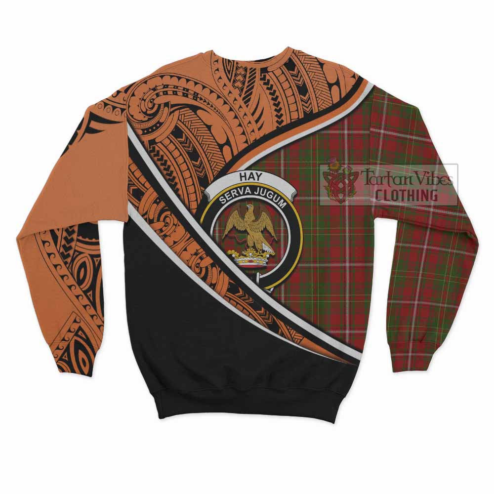 Tartan Vibes Clothing Hay Crest Tartan Sweatshirt with Maori Tattoo Style - Orange Version