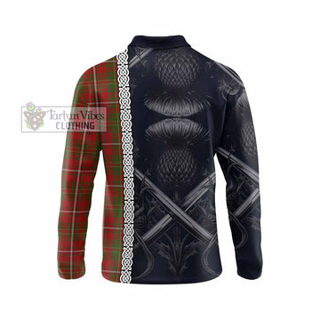 Hay Tartan Long Sleeve Polo Shirt with Family Crest Cross Sword Thistle Celtic Vibes