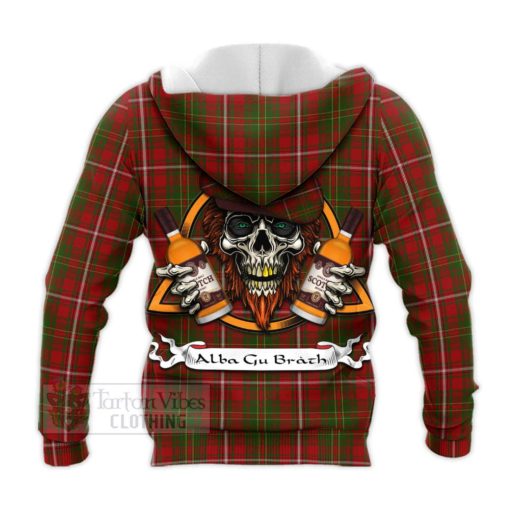 Tartan Vibes Clothing Hay Tartan Knitted Hoodie with Family Crest and Bearded Skull Holding Bottles of Whiskey