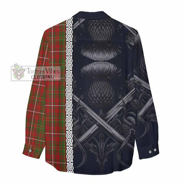 Hay Tartan Women's Casual Shirt with Family Crest Cross Sword Thistle Celtic Vibes