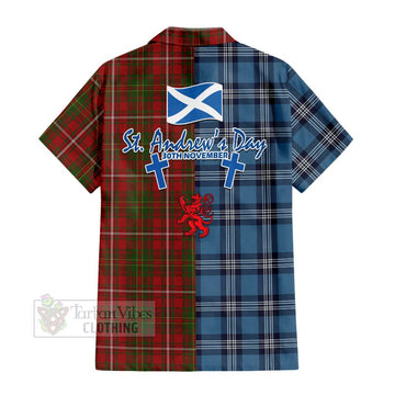 Hay Tartan Short Sleeve Button Shirt Happy St. Andrew's Day Half Tartan Style