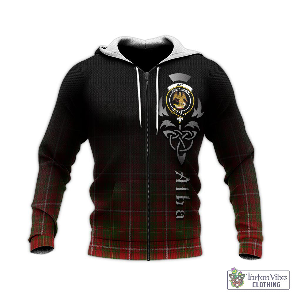 Tartan Vibes Clothing Hay Tartan Knitted Hoodie Featuring Alba Gu Brath Family Crest Celtic Inspired