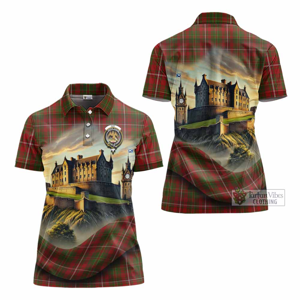 Hay Tartan Family Crest Women's Polo Shirt with Scottish Ancient Castle Style - Tartan Vibes Clothing