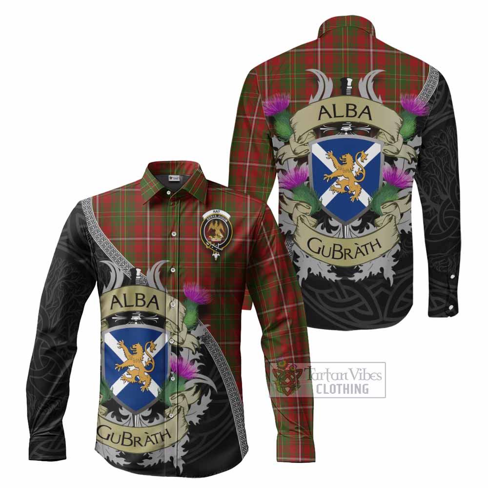 Hay Tartan Family Crest Long Sleeve Button Shirt Lion Rampant Royal Thistle Shield Celtic Inspired - Tartan Vibes Clothing