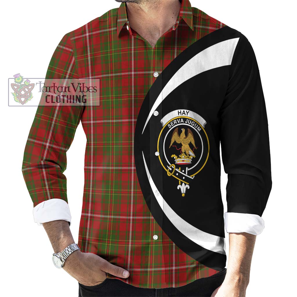 Hay Tartan Long Sleeve Button Up with Family Crest Circle Style - Tartan Vibes Clothing