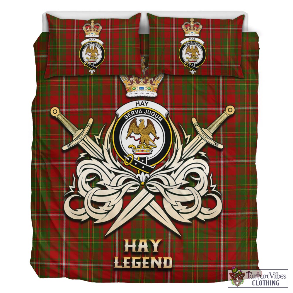 Tartan Vibes Clothing Hay Tartan Bedding Set with Clan Crest and the Golden Sword of Courageous Legacy