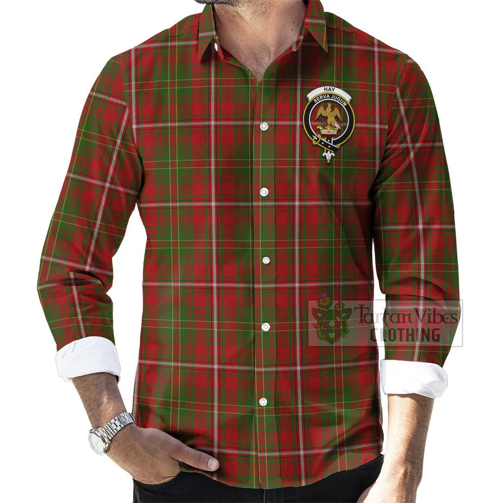 Tartan Vibes Clothing Hay Tartan Long Sleeve Button Shirt with Family Crest and Bearded Skull Holding Bottles of Whiskey