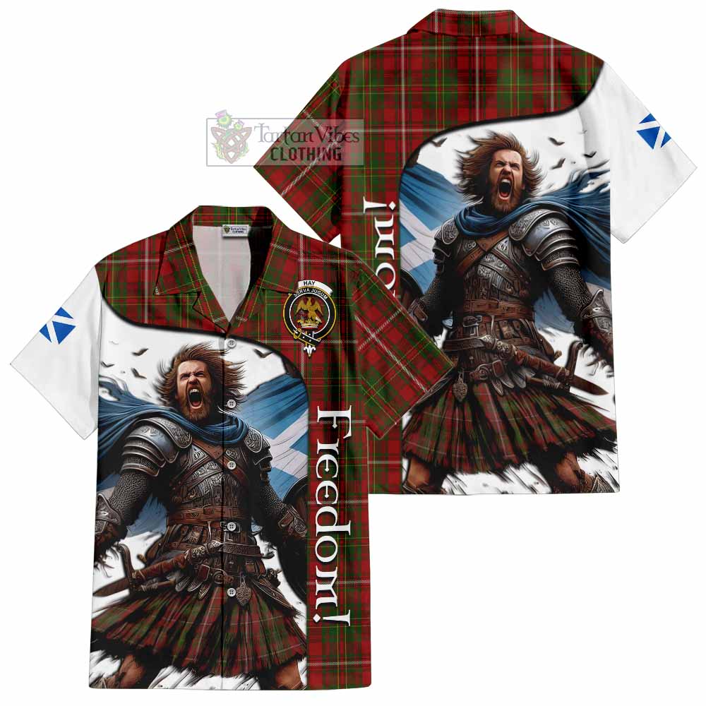 Tartan Vibes Clothing Hay Crest Tartan Short Sleeve Button Shirt Inspired by the Freedom of Scottish Warrior