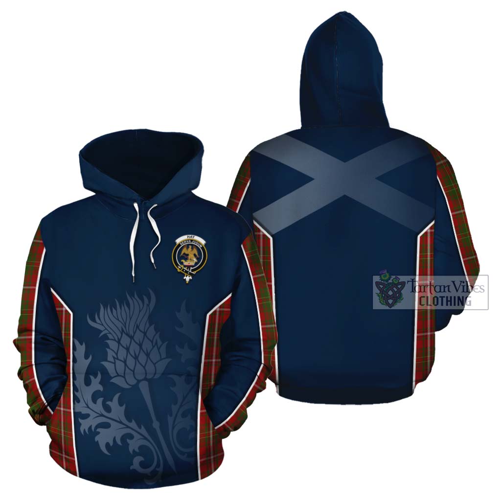 Tartan Vibes Clothing Hay Tartan Cotton Hoodie with Family Crest and Scottish Thistle Vibes Sport Style