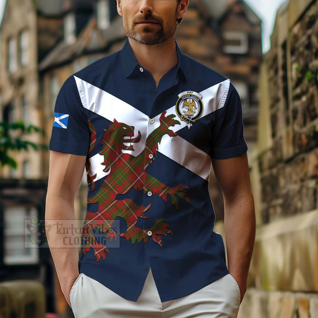 Tartan Vibes Clothing Hay Tartan Lion Rampant Short Sleeve Button Shirt – Proudly Display Your Heritage with Alba Gu Brath and Clan Name