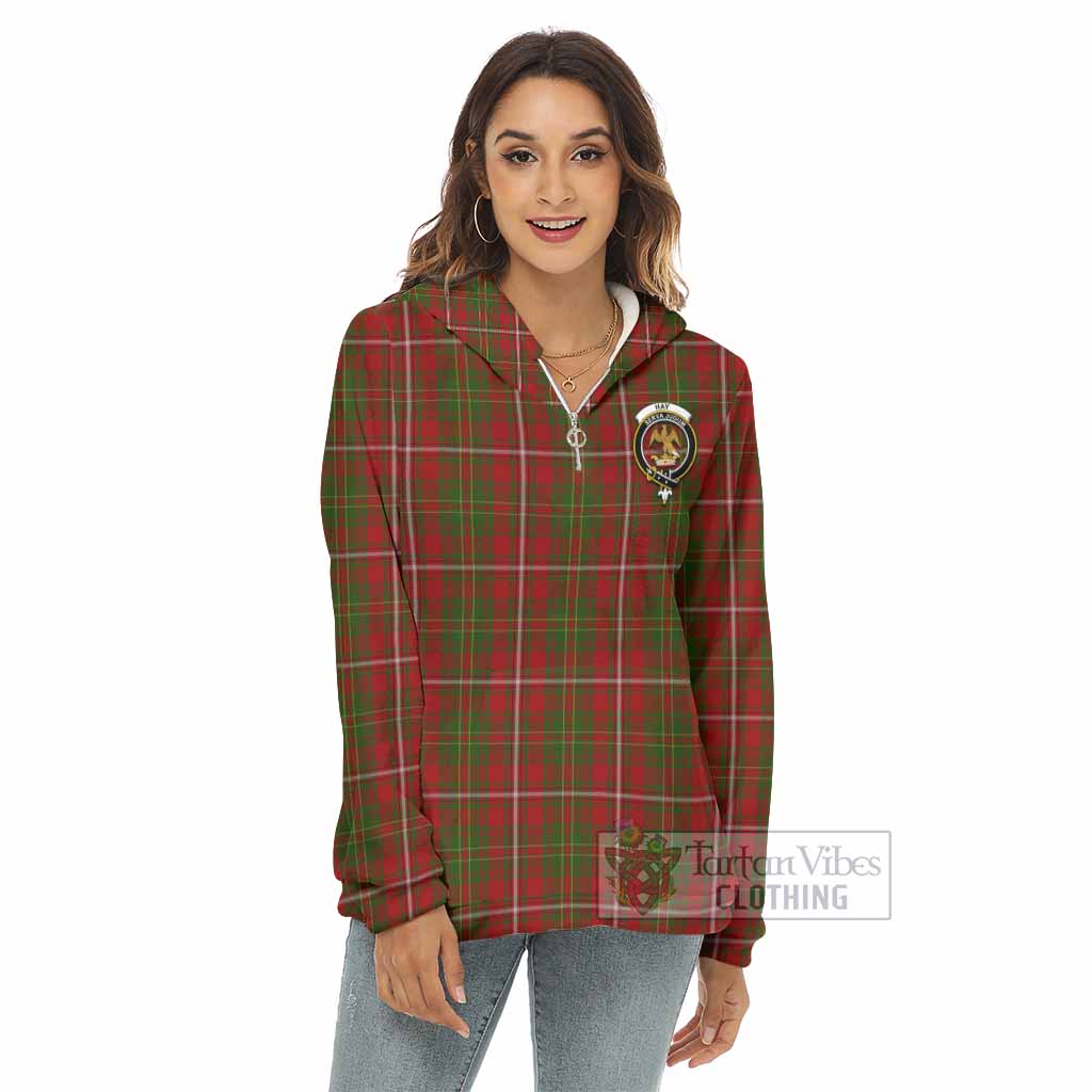 Tartan Vibes Clothing Hay Tartan Crest Women's Borg  Half Zip Fleece Hoodie