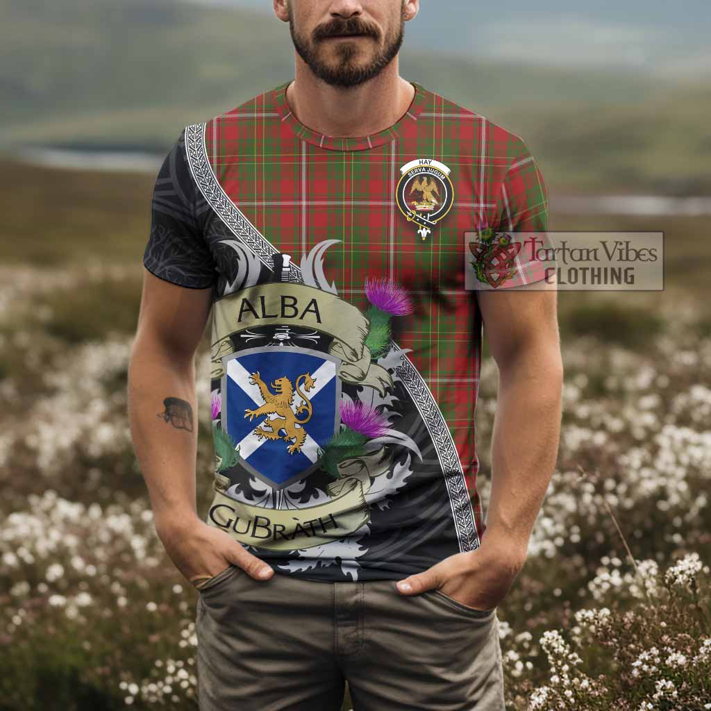 Hay Tartan Family Crest T-Shirt Lion Rampant Royal Thistle Shield Celtic Inspired - Tartan Vibes Clothing