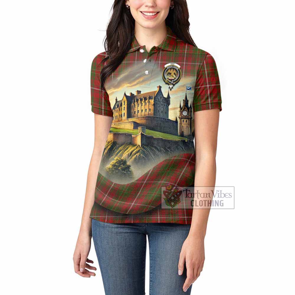 Hay Tartan Family Crest Women's Polo Shirt with Scottish Ancient Castle Style - Tartan Vibes Clothing