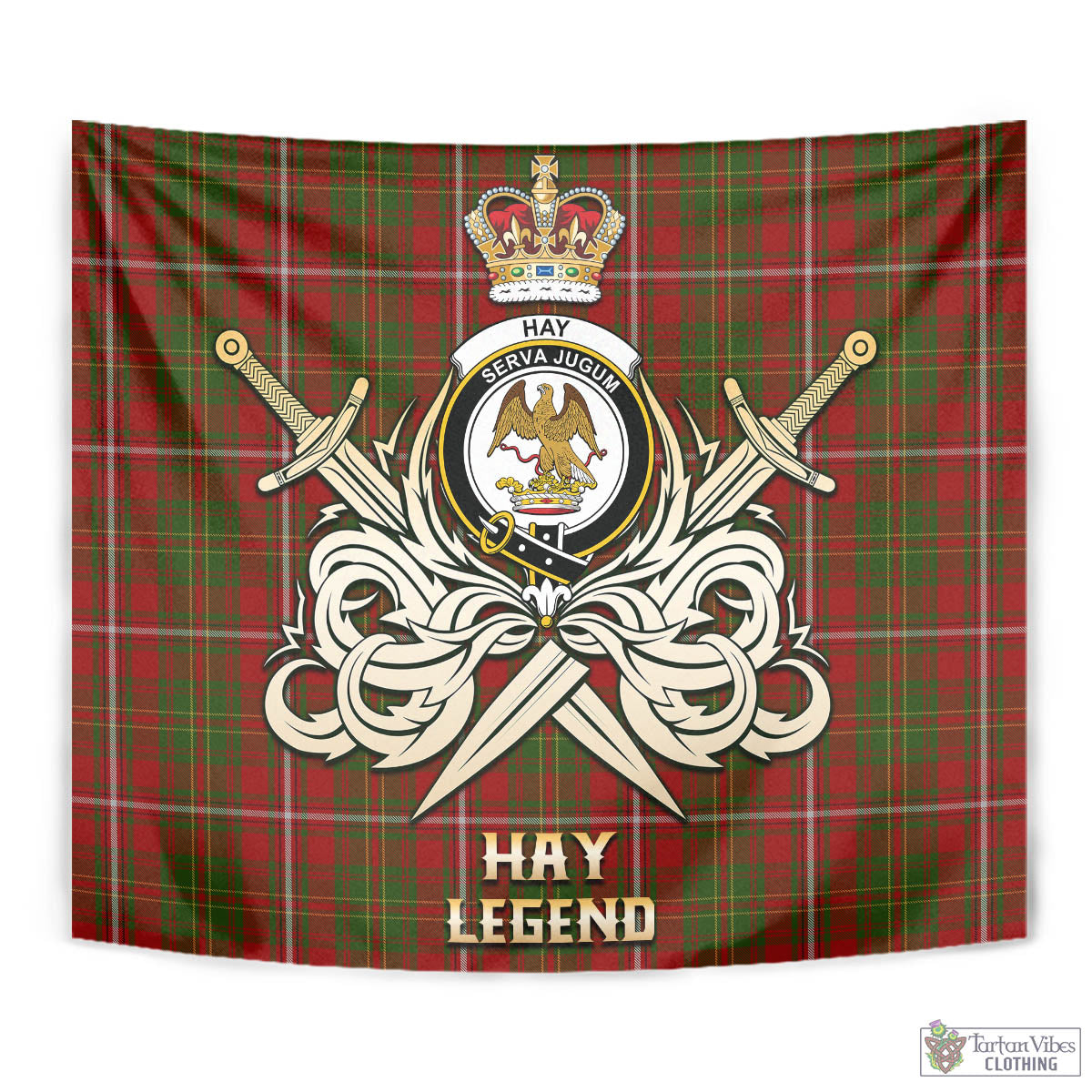 Tartan Vibes Clothing Hay Tartan Tapestry with Clan Crest and the Golden Sword of Courageous Legacy