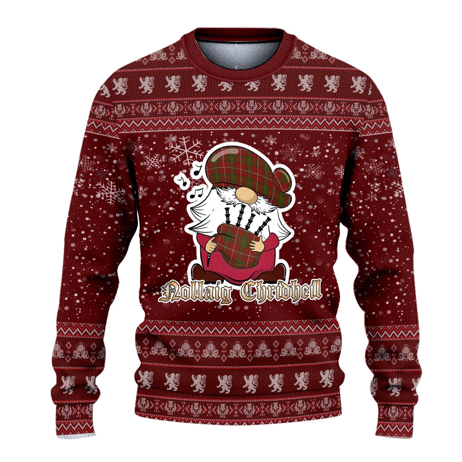 Hay Clan Christmas Family Knitted Sweater with Funny Gnome Playing Bagpipes - Tartanvibesclothing