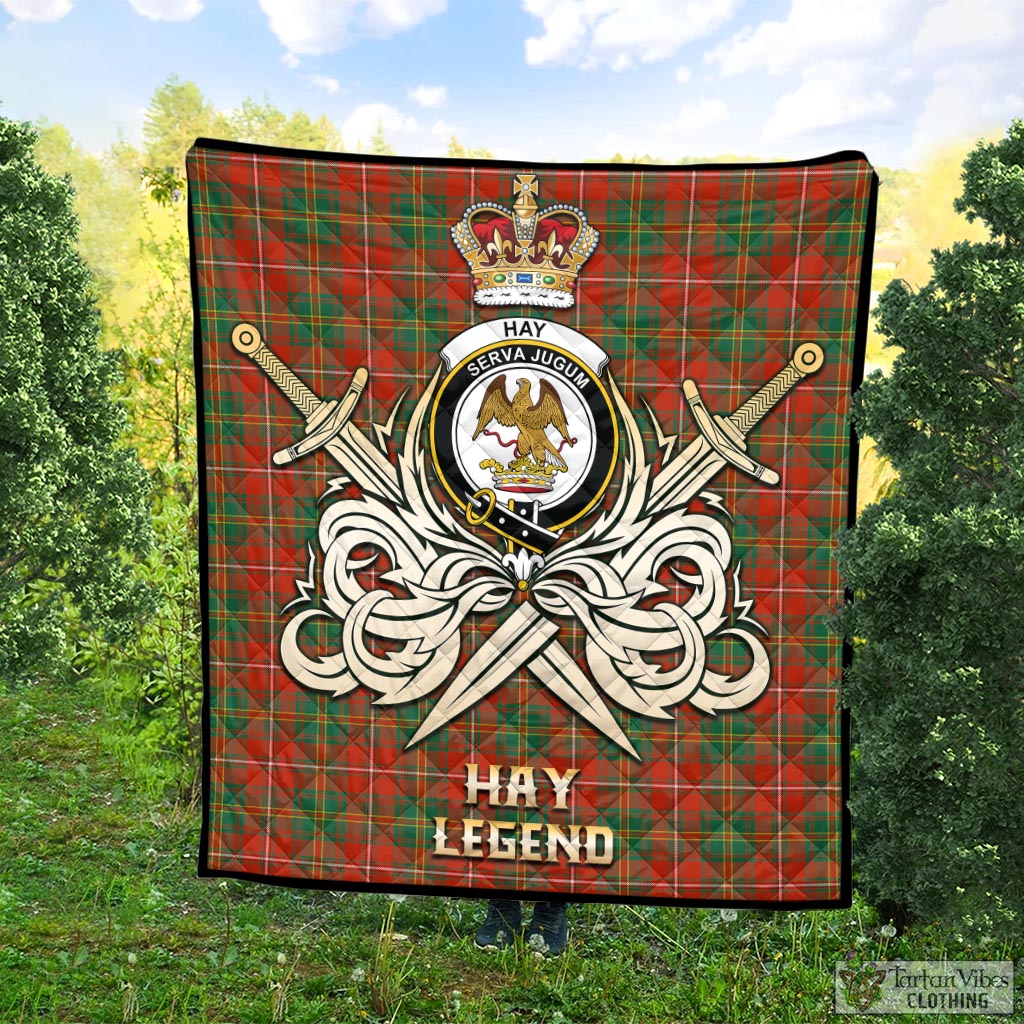 Tartan Vibes Clothing Hay Ancient Tartan Quilt with Clan Crest and the Golden Sword of Courageous Legacy